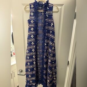 Blue Patterned Salwar Sleeveless Jacket